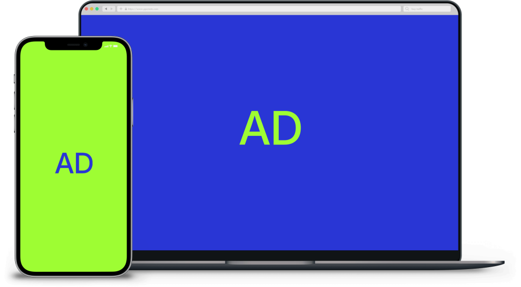Illustration of popunder ads displayed in mobile and desktop browsers, showing full-screen advertising pages that open behind active content.