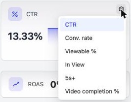 A dashboard card menu with its metric choices